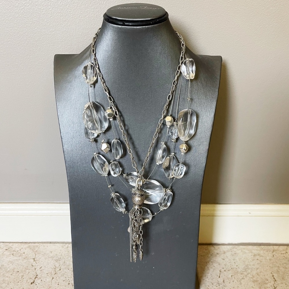 Lot 2 Chicos Silver Tone Glass Like Beaded Multi Strand Necklaces Pendant - Picture 2 of 6